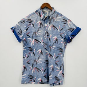 Vintage Hawaiian Reverse Print Tunic Shirt Womens Small Pacific Coast Blue Pink
