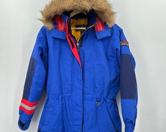 Obermeyer Vintage Ski Jacke Mantel Damen Größe 6 Small Cobalt Blau Rot