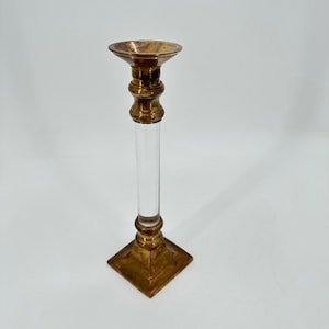 Vintage Brass & Lucite Candlestick Candle Holder 10&quot; Square Base Party Wedding