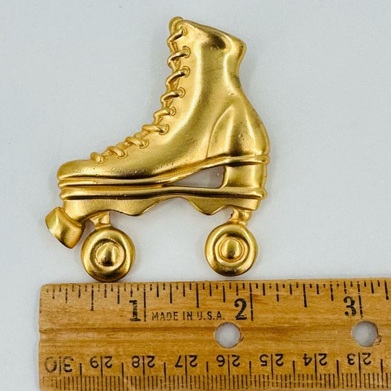Roller Skate Gold Tone Brooch Pin Large Retro Dis… - image 2