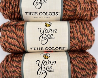 3 Garn Bee True Colors Garn Butterscotch Rose # 6 Super voluminöse Twist Herbstfarben