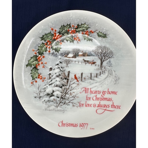 Christmas 1977 Holiday Plate Robert Laessig All Hearts Go Home Horse Sleigh VTG