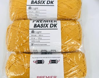 3 Premium Yarns Basix DK Garn #3 SENFGELB 100 g Acryl **Multi verf