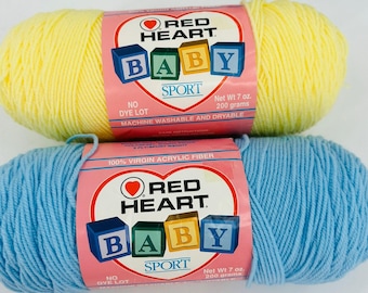 2 Herz Rote Baby Sport Wolle Blau & Baby Gelb Acryl 220 ml