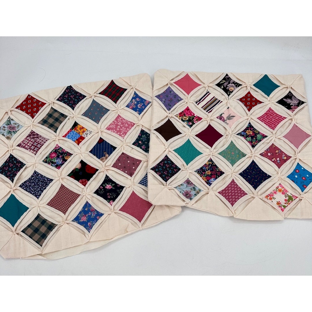 Cathedral Window Quilted Pillow Covers 15 X 14 2 Square Etsy