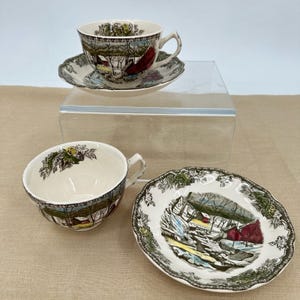 2 Johnson Bros Friendly Village The Icehouse Teacup & Saucers England Vintage