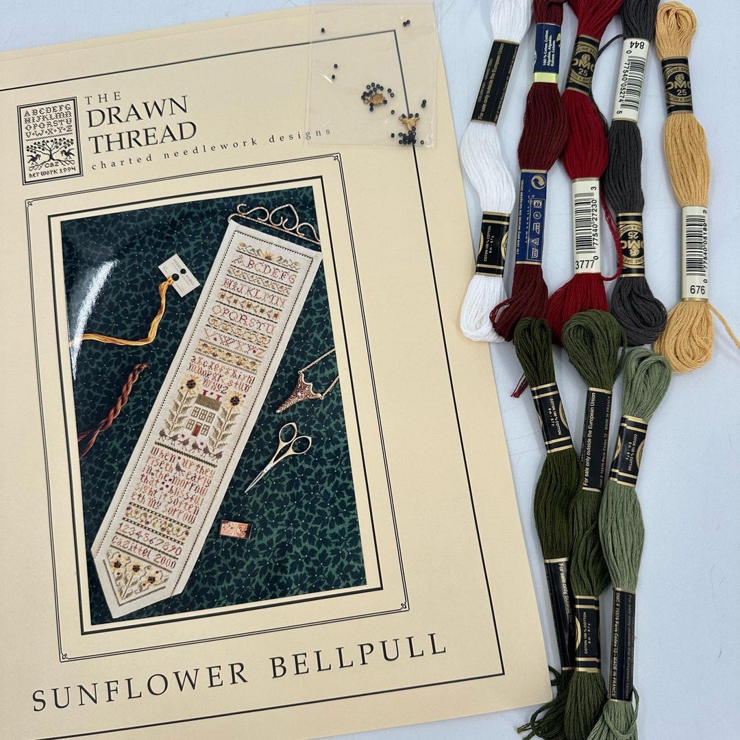 The Drawn Thread Counted Cross Stitch Kit SUNFLOWER BELLPULL Beads ...