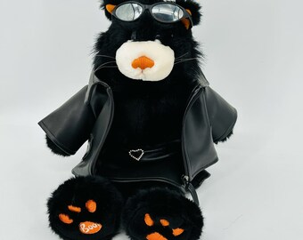 Build A Bear Boo Kitty Black Cat Halloween Orange Paws Biker Outfit Jacket Skirt