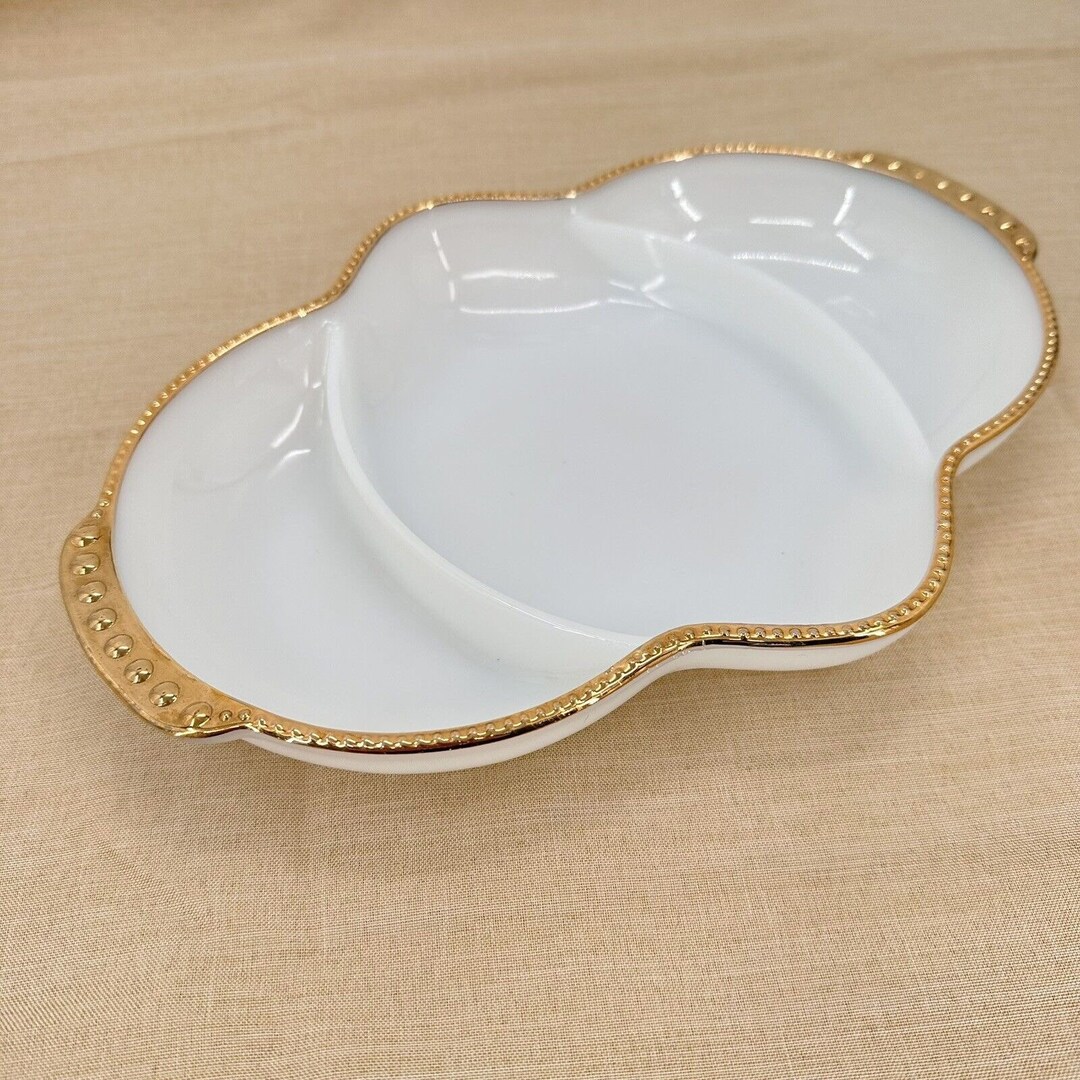 Vintage Fire King Divided Relish Serving Dish White Milk Glass Hobnail