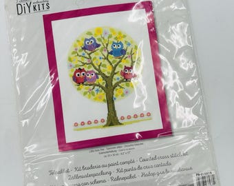 VERVACO Kreuzstich DIY Kit kleine Eulen Baum 14 Weißer Stoff 9 "x 12"