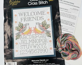 "Goldene Biene Kreuzstichpackung ""Welcome Friends"" - Vintage Stickerei Kit 60387."