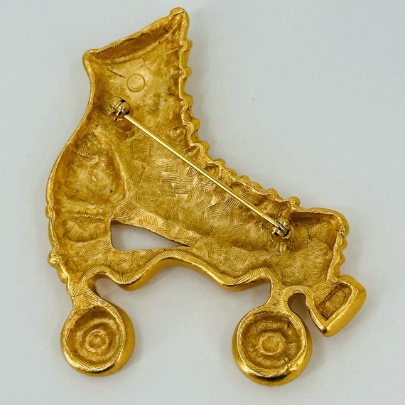 Roller Skate Gold Tone Brooch Pin Large Retro Dis… - image 4