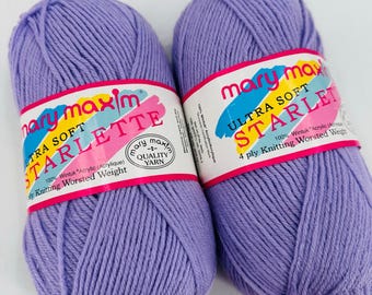 2 Vintage Mary Maxim Ultra Soft Starlette # 11 Lavendel Lila Acryl häkeln