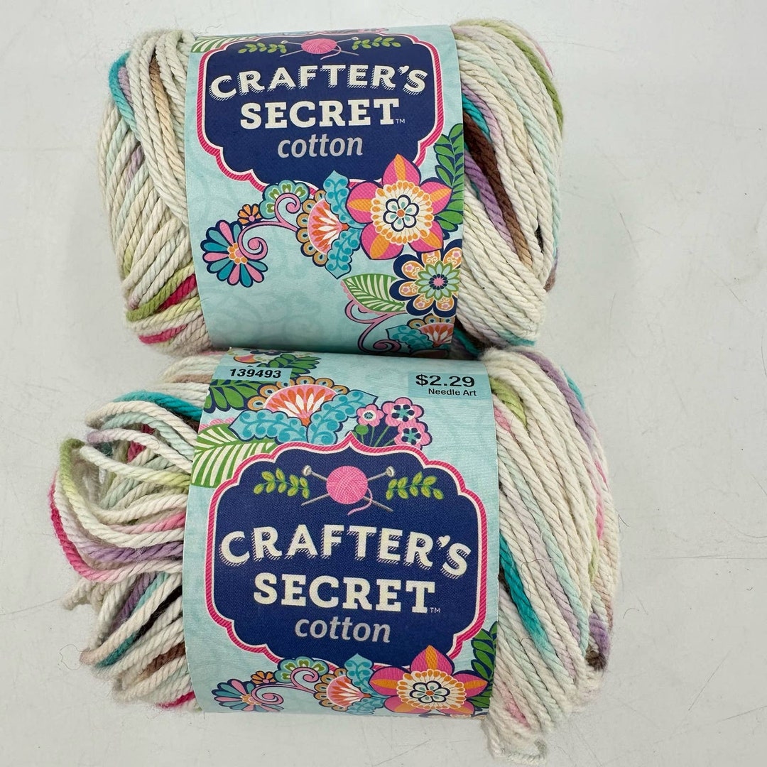 Crafter's Secret Cotton Yarn Potpourri Print 134 2 Skeins Pink Brown Blue 2 Oz Etsy