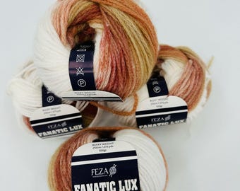 4 Feza Fanatic Lux Garn sperriges Gewicht Acryl Wollmischung # 10 Ivory Brown Tan Lot