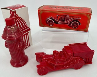 Avon Fire Fighter 1910 Red Fire Truck & No Parking Hydrant Cologne Bottles Boxed