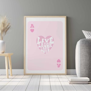Ace of Hearts Print, Live Laugh Love, Poster Preppy Dorm Decor, Trendy Retro Art, Bar Decor, Y2k Room Decor, Digitale Download