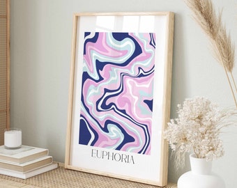 Impressão de euforia, arte de parede colorida, pôster gradiente retrô, decoração psicodélica para casa, download digital