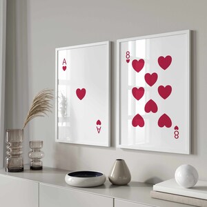 Trendy Set of 2 Ace of Hearts, Playing Card Poster, Trendy Wall Art, Retro Trendy Aesthetic Print, Digital Download