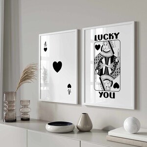 Trendiges Retro Wandkunst Set, Ace Karten Poster, Lucky You Poster, Trendiger Ästhetischer Retro Druck, Digitaler Download