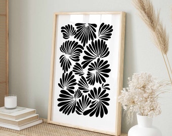 Abstract Flower Pedals Print, Botanical Flower Print, Black Boho Wall Art, Digital Download