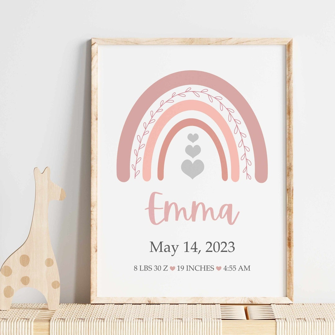 Rainbow Personalised Baby Birth Poster, Birth Stats Sign, Custom Baby ...