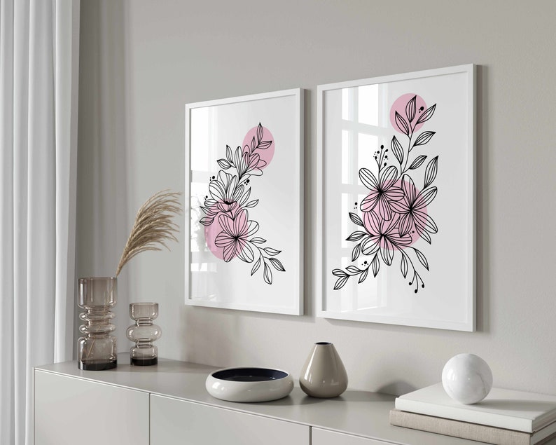 Flower Line Art Prints, Botanical Prints Set of 3, Minimal Floral ...