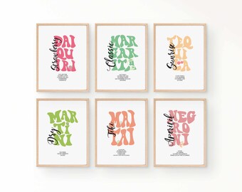 Set of 6 Cocktail Art, Martini Wall Art, Colorful Cocktail Wall Art,Bar Chart, Digital Download