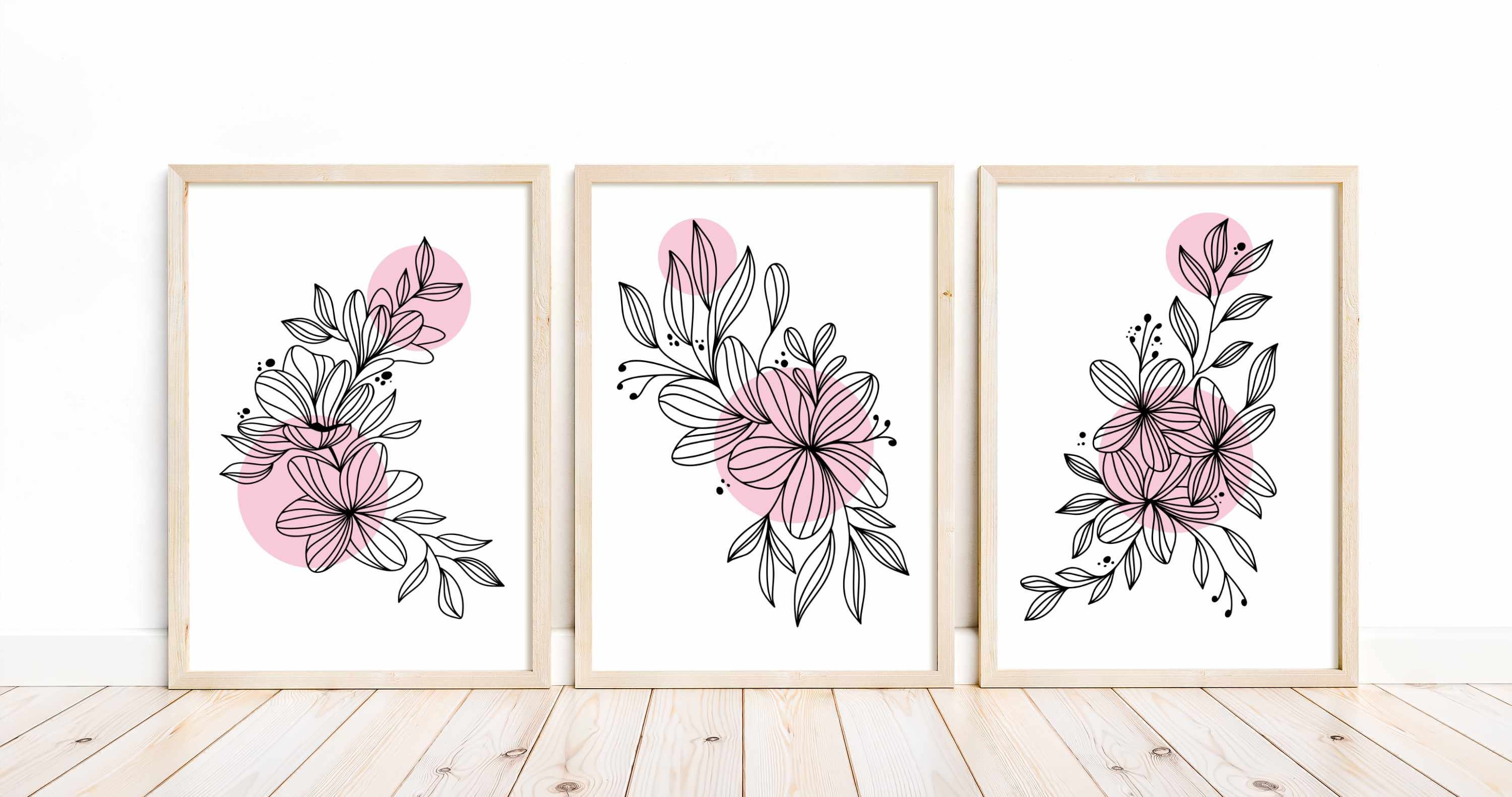 Flower Line Art Prints, Botanical Prints Set of 3, Minimal Floral ...