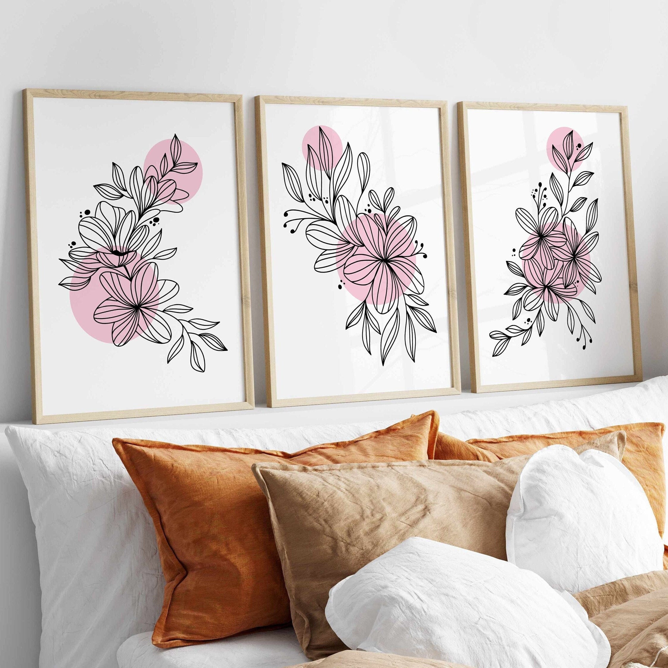 Flower Line Art Prints, Botanical Prints Set of 3, Minimal Floral ...