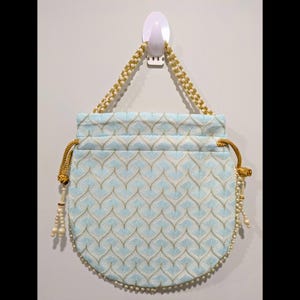 Handmade Indian Potli Bag | Pearl Handle, Golden Embroidery