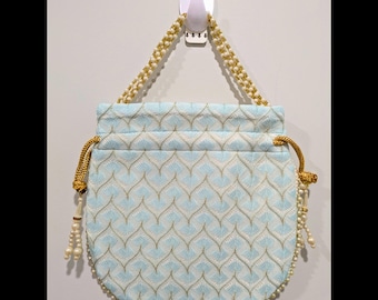 Handgemachte indische Potli Tasche | Perlengriff, Goldene Stickerei