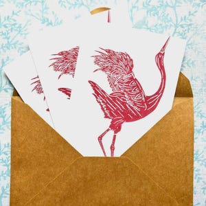 Baila conmigo - Impresión de grulla - 3 postales - 1 diseño - impresión por inyección de tinta, postales rosa sobre blanco