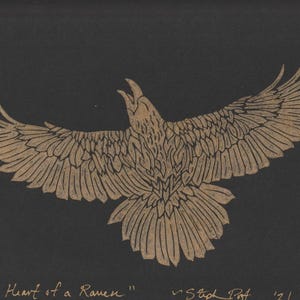 Raven Linocut Print: &#39;Heart of a Raven&#39;