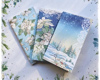 Winter Gardens- One of a Kind, Set of 3 Mini Notebooks, Blue Winter Garden Prints, Chainstitch Binding