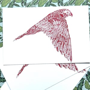 Geleverd- Falcon-print- 3 ansichtkaarten- 1 ontwerp- inkjetprint, donkerroze op witte ansichtkaarten