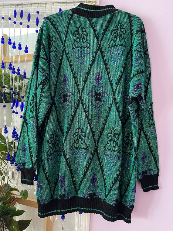 70/80s, Metallic diamond green oversize sweater - image 3
