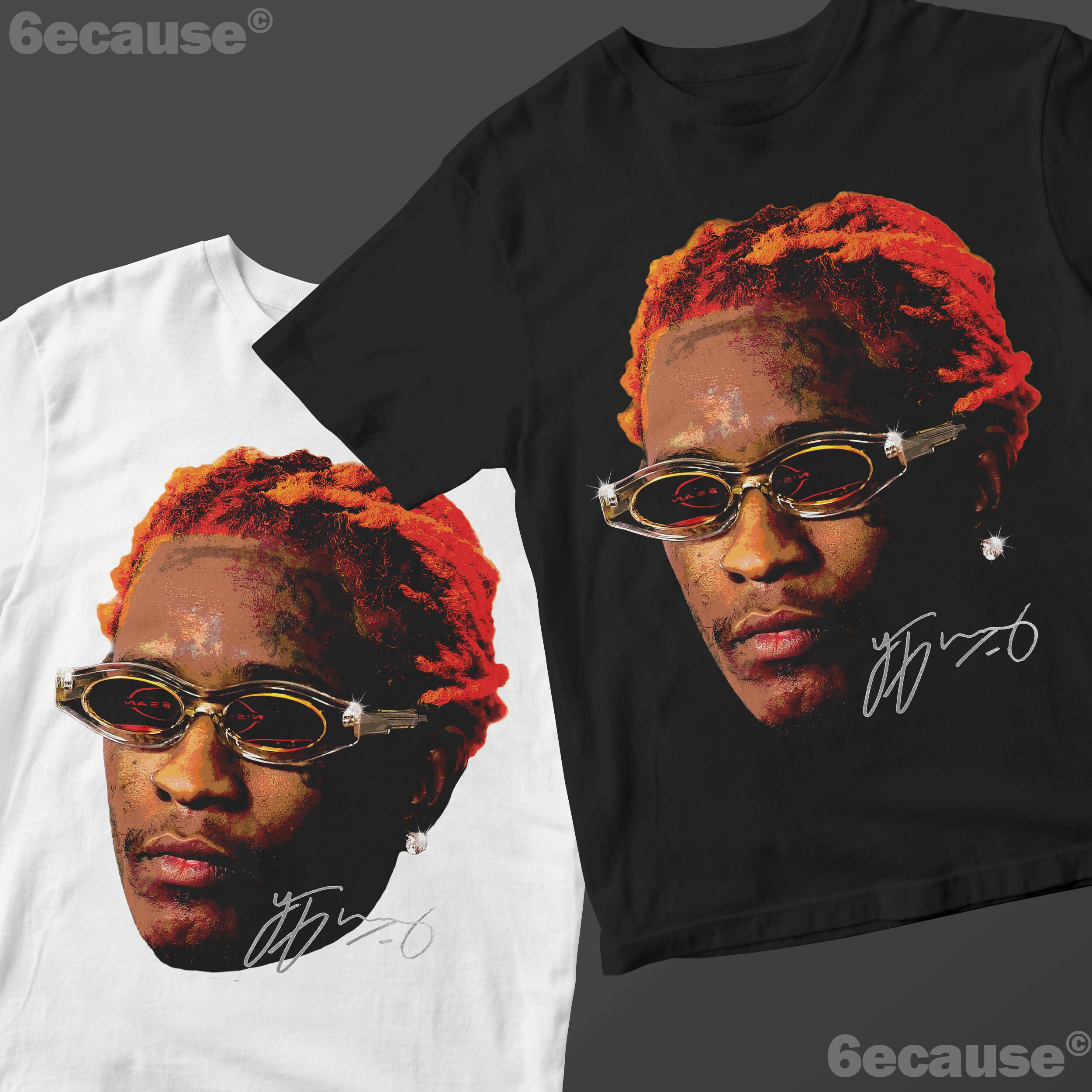orange black and white graphic tee