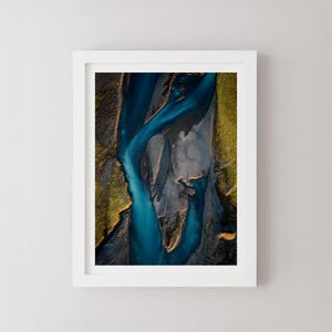 Stampa del fiume del ghiacciaio islandese, fotografia del paesaggio islandese, arte murale della natura verde e blu, poster di viaggio