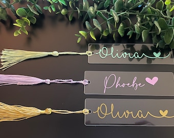 Personalised Acrylic Bookmark with tassel, Name Bookmark, Perfect Present,