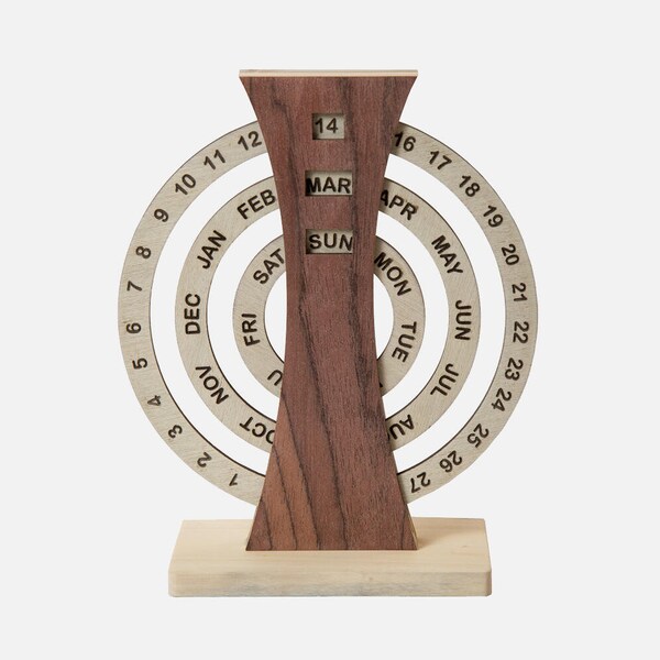 Handmade wooden unconventional circular calendar