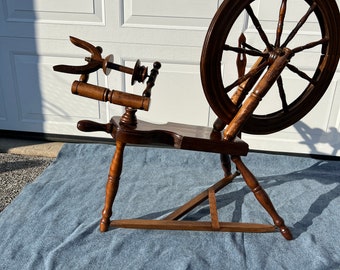 A 19th Century Saxony Style Primitive Wooden Spinning Wheel - Decorative