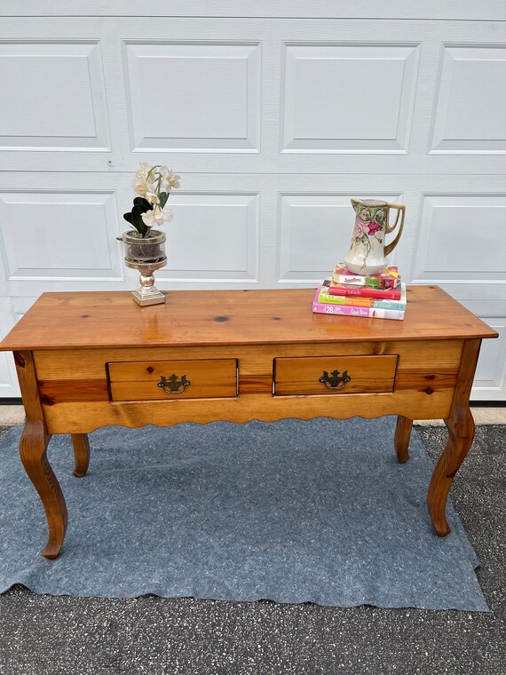 A Beautiful Rustic Farmhouse 52.5w Vintage Hand Made Large Knotty Pine Raw Wood 2 Drawers Sofa console entryway Table W Storage Etsy
