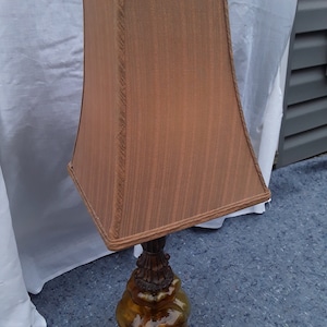 Vintage Amber Globe Table Lamp: Bronze Base, Floral Scroll Details
