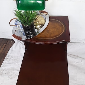 1920s Regency Mahogany Side Table with Leather Top & Casters