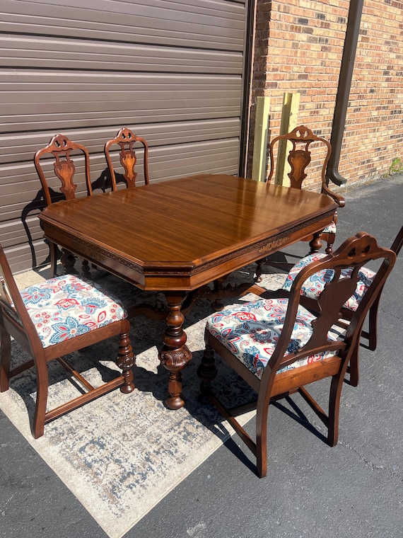 An Antique 1920s Jacobean 7 Pc Dining Table Set - Etsy