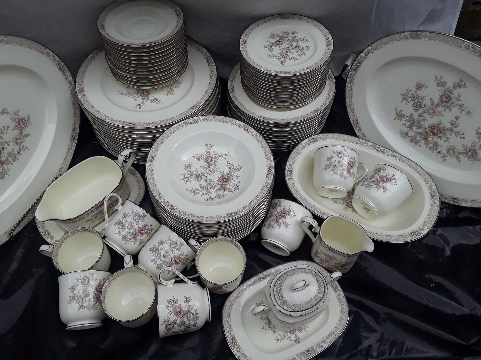 Vintage Noritake Bone China Set: Imperial Garden, 77 Pcs, Service for 12