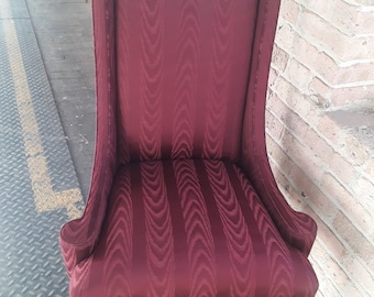 Mid Century Modern Queen Anne Style Burgundy Upholstered Fireside Chair