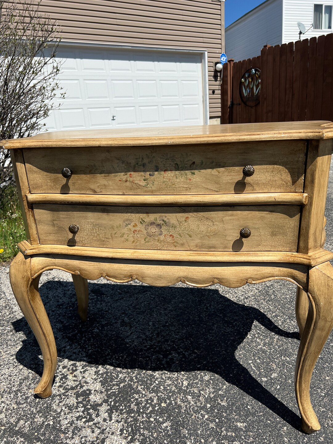 A Vintage Queen Anne Legs Creamish Hand Painted Floral Side