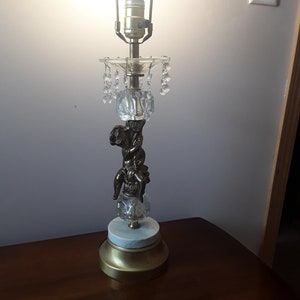 Gorgeous Vintage Brass Cherub with Marble/Brass Base Classic Parlor/Table Lamp